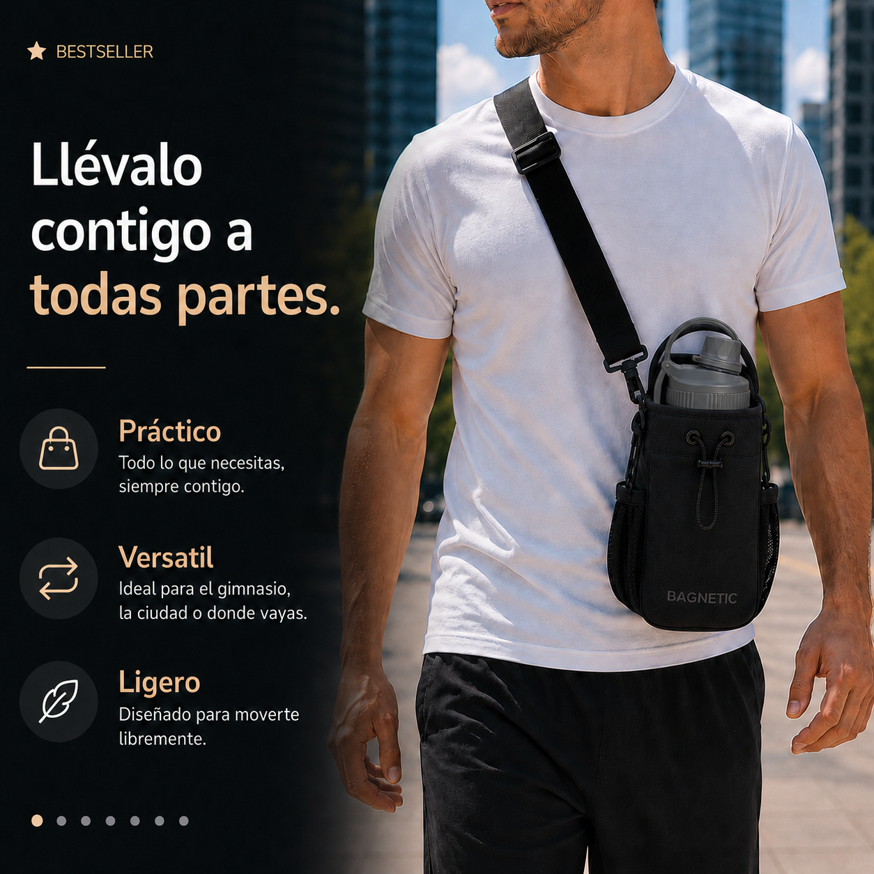 Pack Bolso Magnético Superior + Botella Inox 800 ml