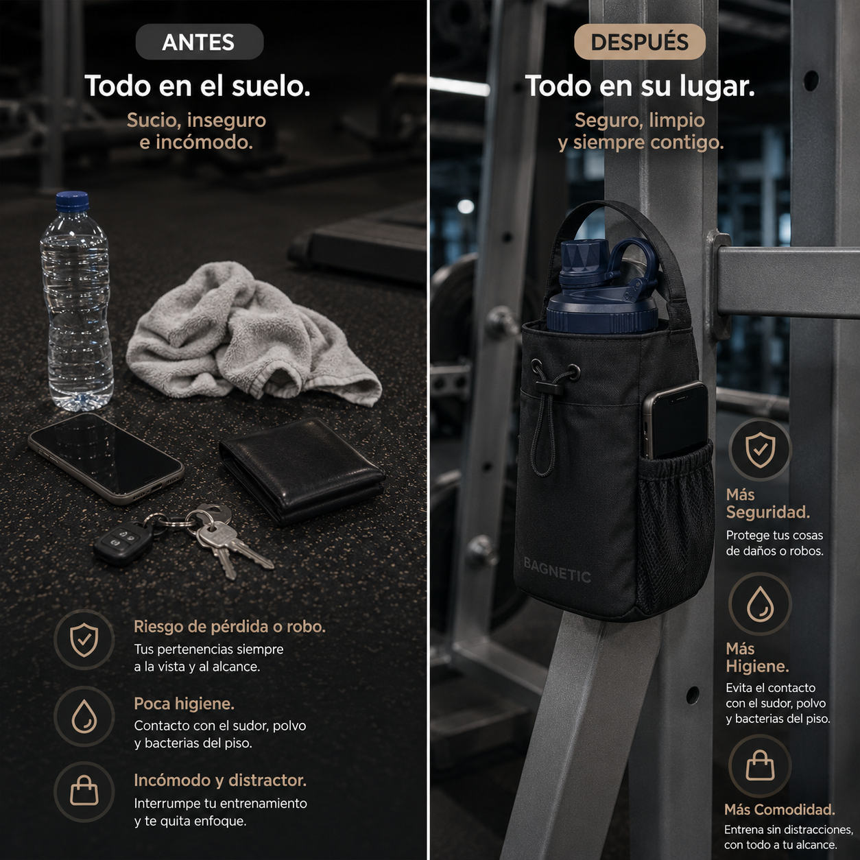 Pack Bolso Magnético Superior + Botella Inox 800 ml