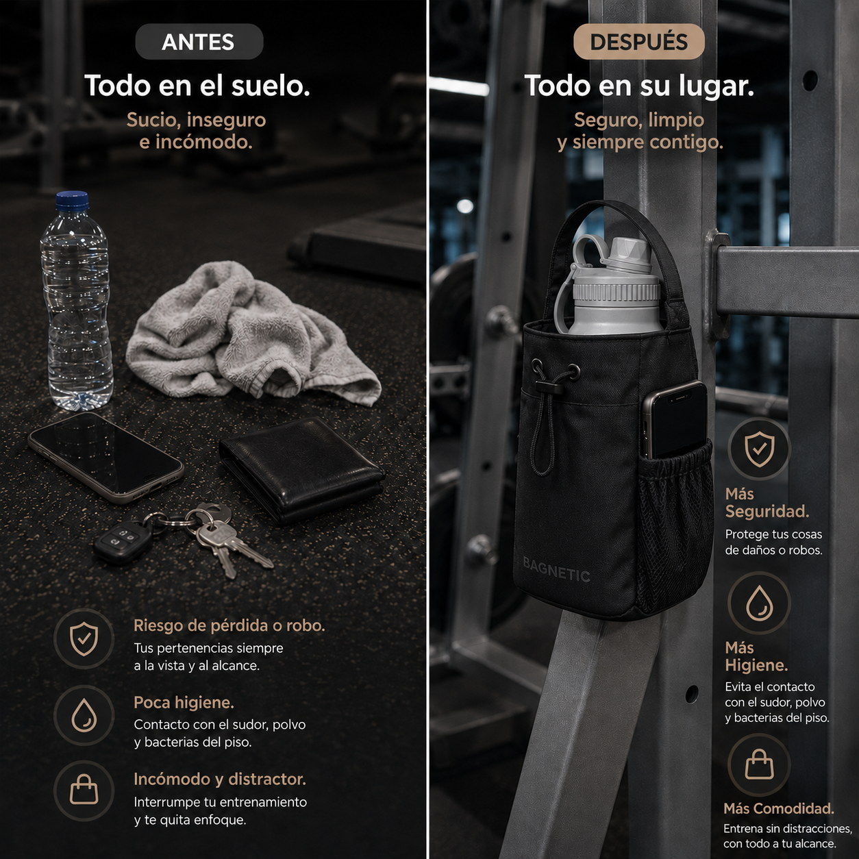 Pack Bolso Magnético Superior + Botella Inox 800 ml