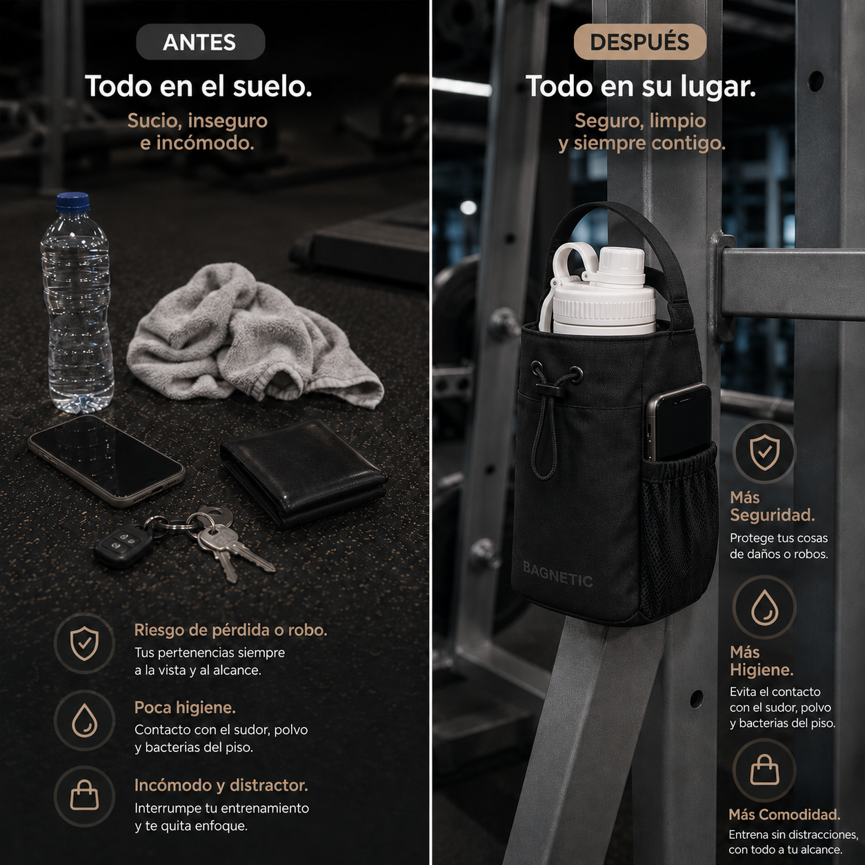 Pack Bolso Magnético Superior + Botella Inox 800 ml