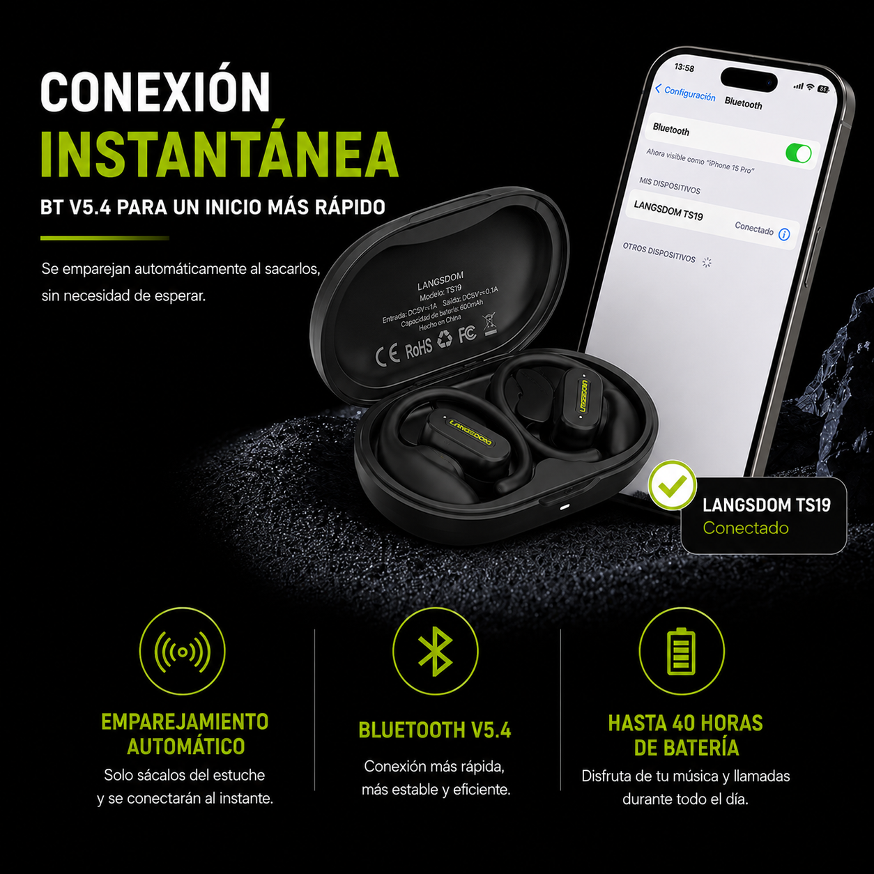 Audifono Langsdom TS19 | Deportivo de Oído Abierto