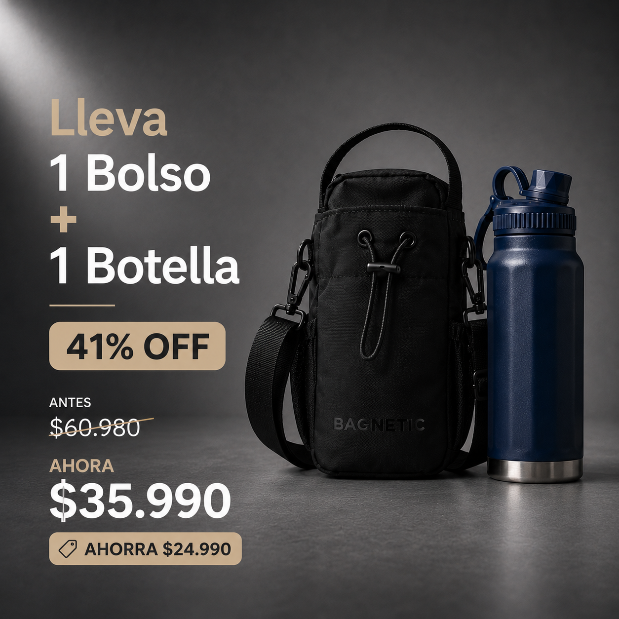 Pack Bolso Magnético Superior + Botella Inox 800 ml