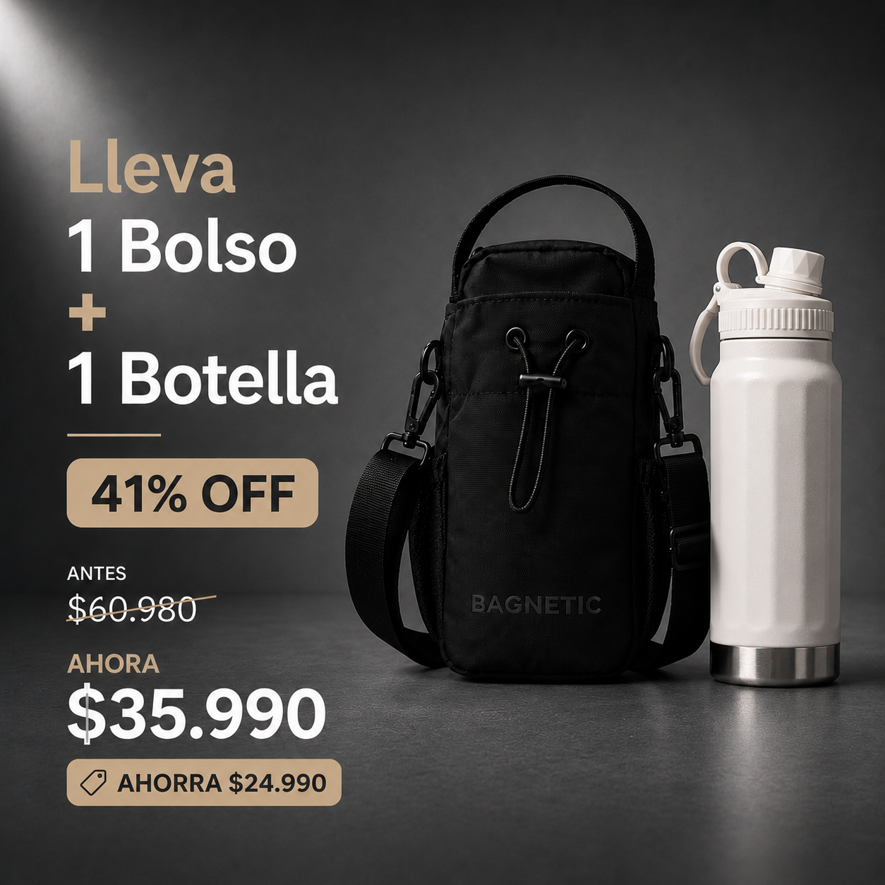 Pack Bolso Magnético Superior + Botella Inox 800 ml