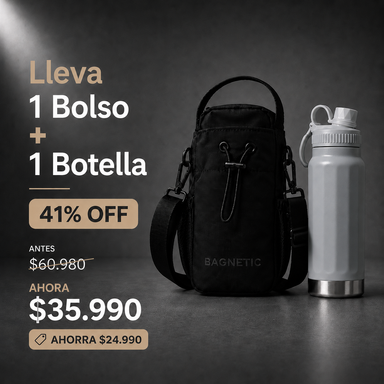 Pack Bolso Magnético Superior + Botella Inox 800 ml