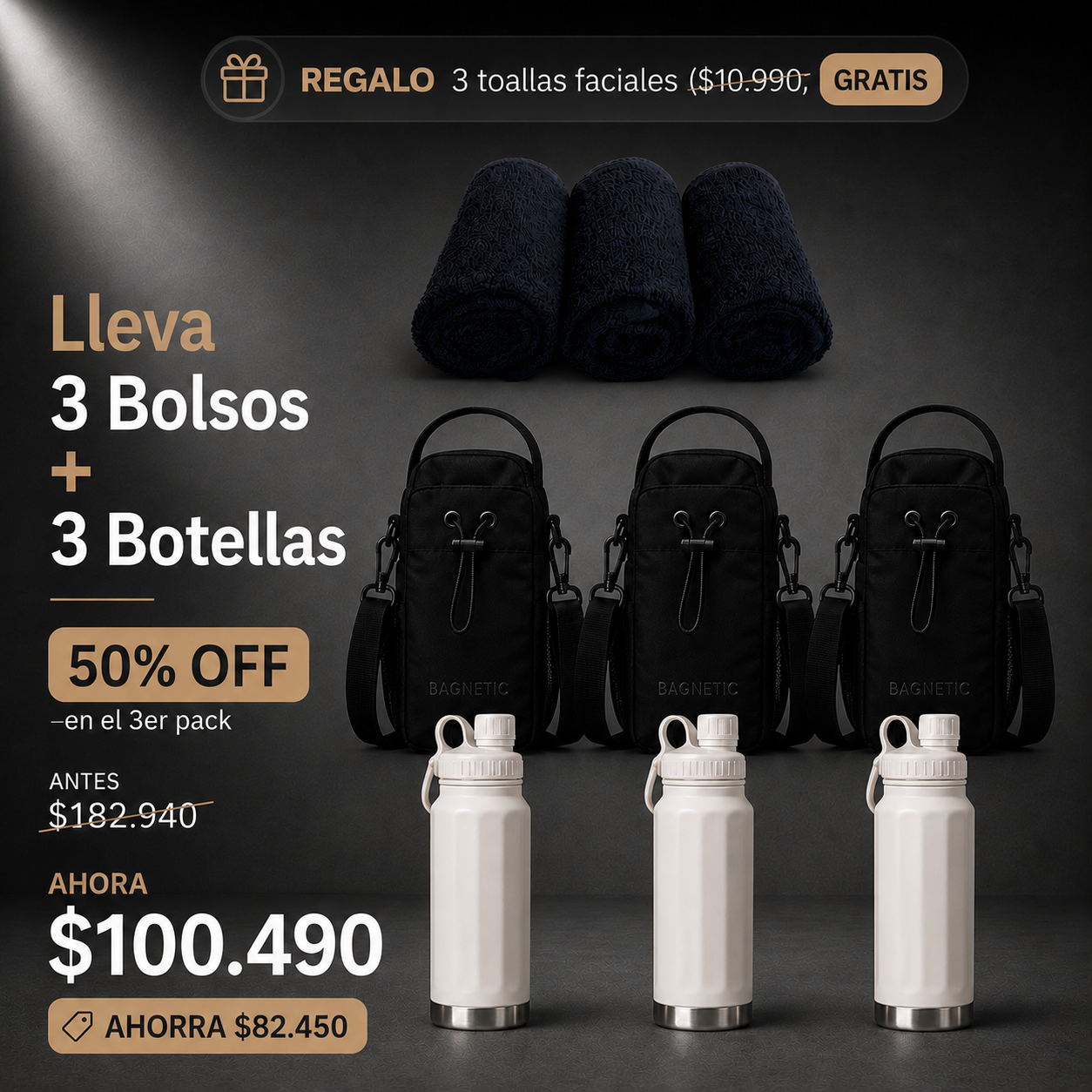 Pack Bolso Magnético Superior + Botella Inox 800 ml