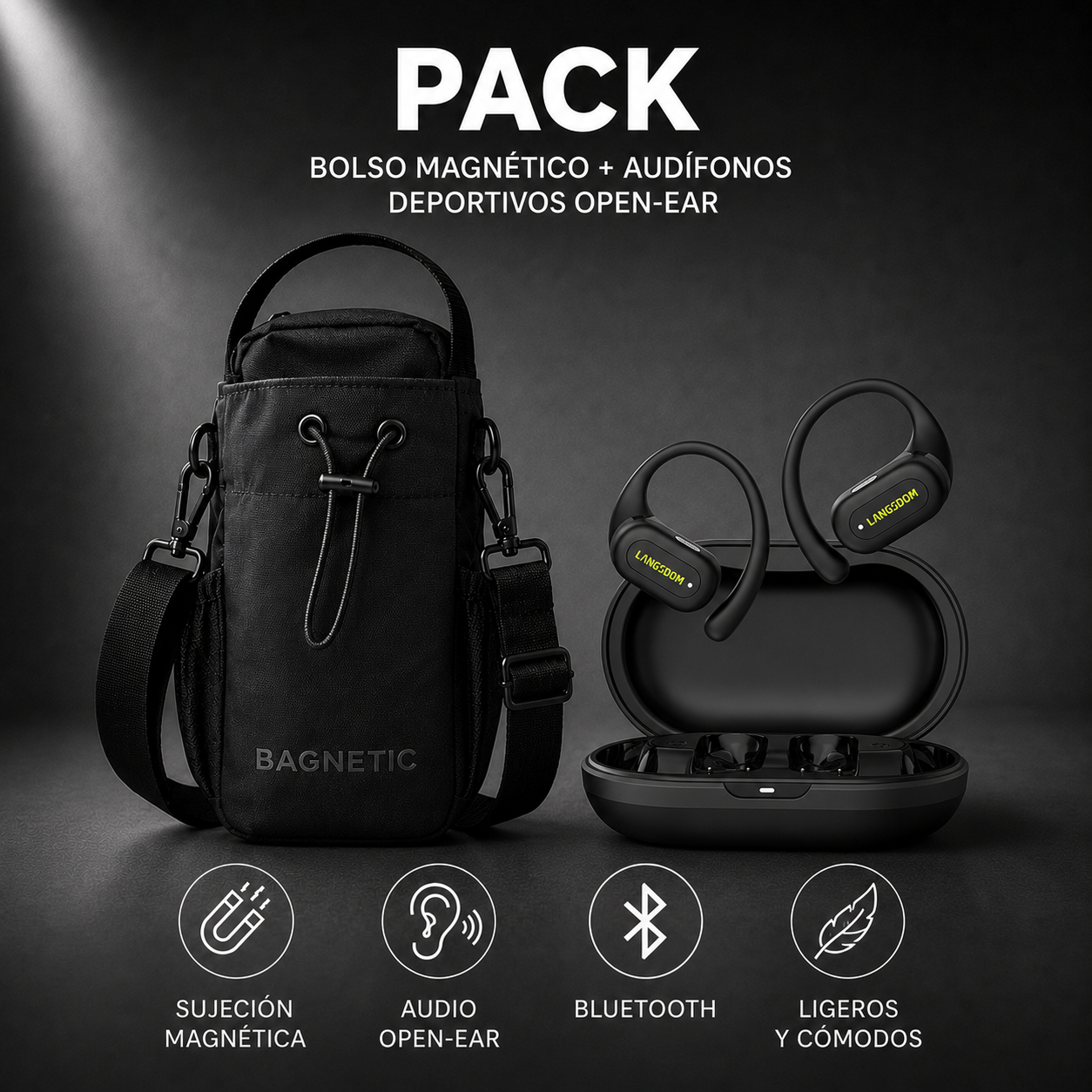 Pack Bolso Magnético Superior + Audífonos Langsdom TS19