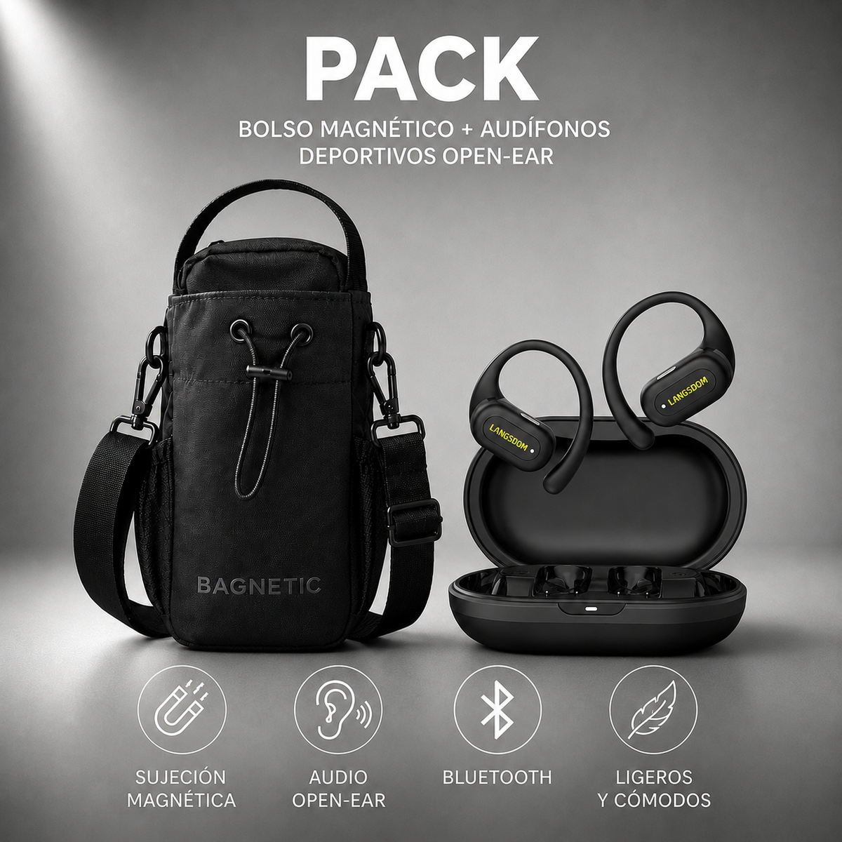 Pack Bolso Magnético Superior + Audífonos Langsdom TS19