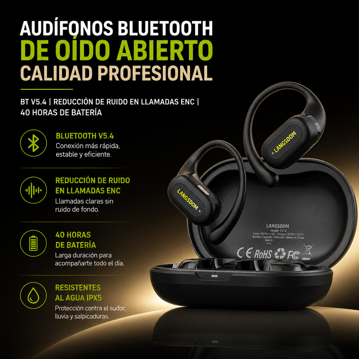 Audifono Langsdom TS19 | Deportivo de Oído Abierto