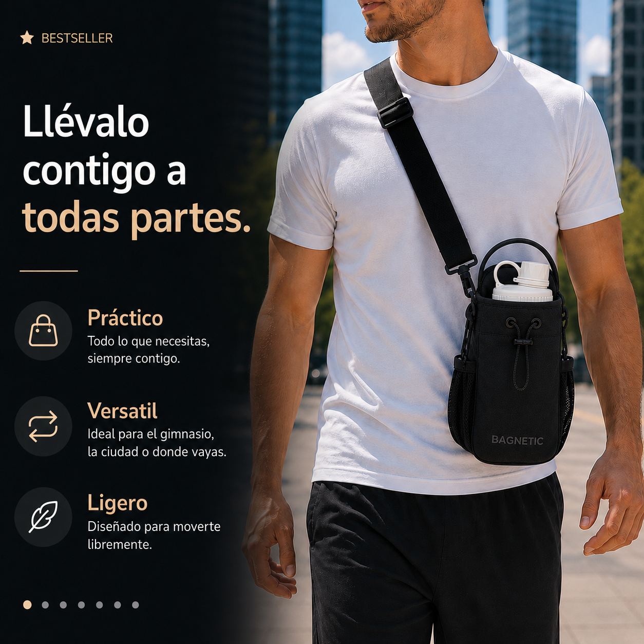 Pack Bolso Magnético Superior + Botella Inox 800 ml