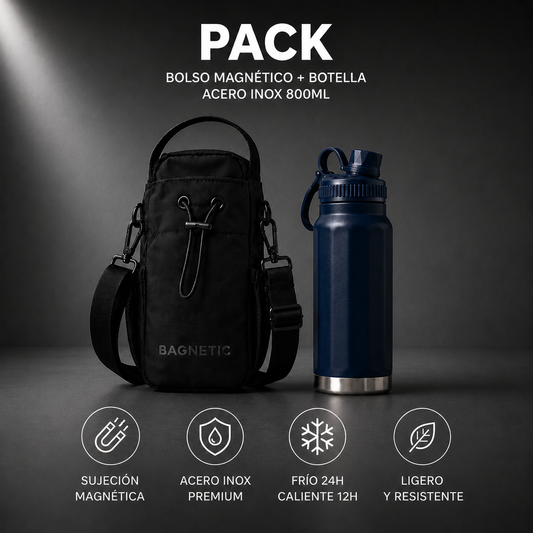 Pack Bolso Magnético Superior + Botella Inox 800 ml