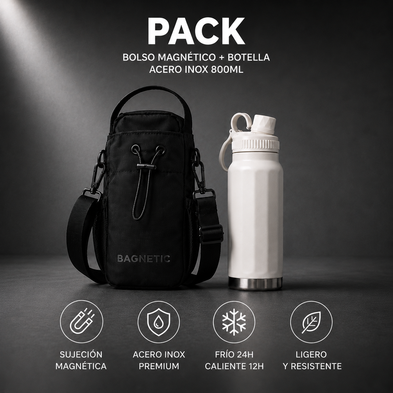 Pack Bolso Magnético Superior + Botella Inox 800 ml