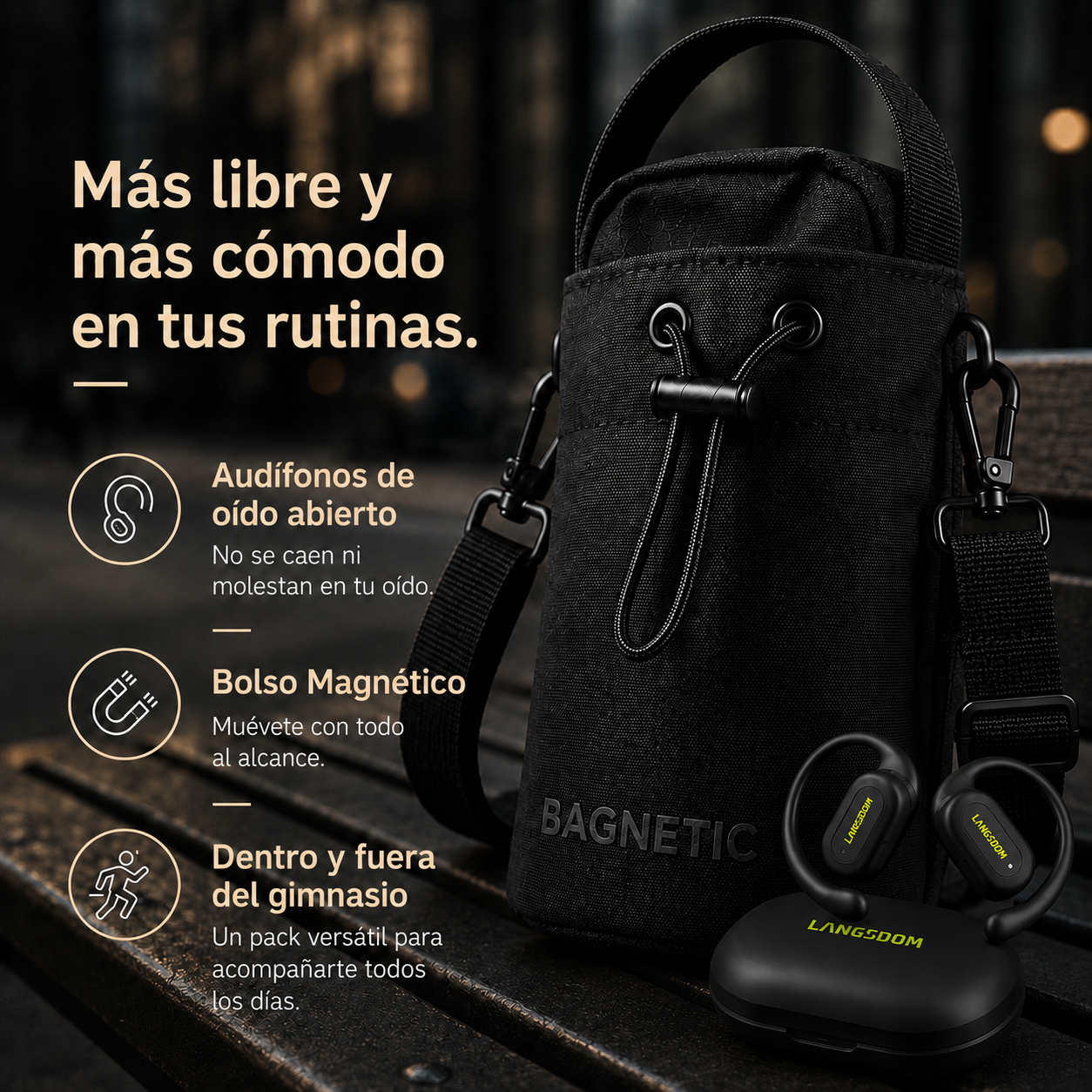 Pack Bolso Magnético Superior + Audífonos Langsdom TS19