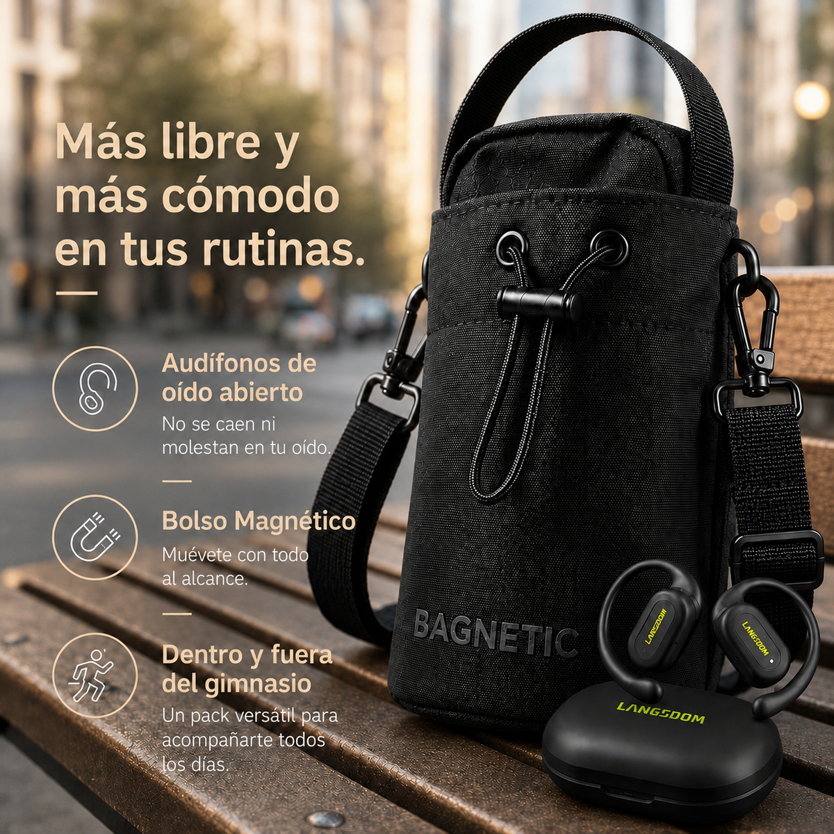 Pack Bolso Magnético Superior + Audífonos Langsdom TS19