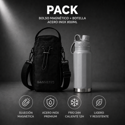 Pack Bolso Magnético Superior + Botella Inox 800 ml