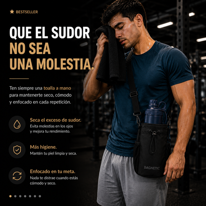 Pack Bolso Magnético Superior + Botella Inox 800 ml + 3 Toallas Negras