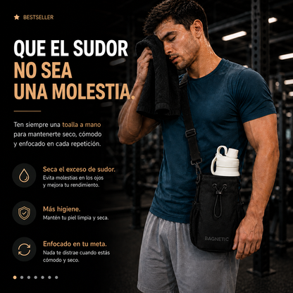 Pack Bolso Magnético Superior + Botella Inox 800 ml + 3 Toallas Negras